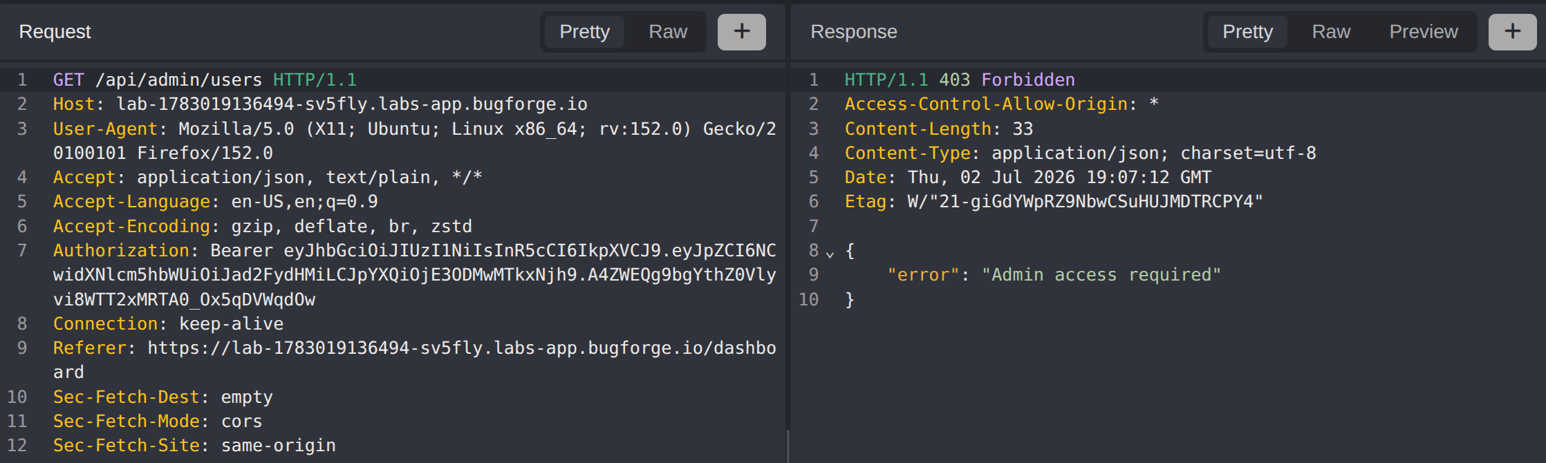 GET /api/admin/users returns 403 Forbidden for a normal user