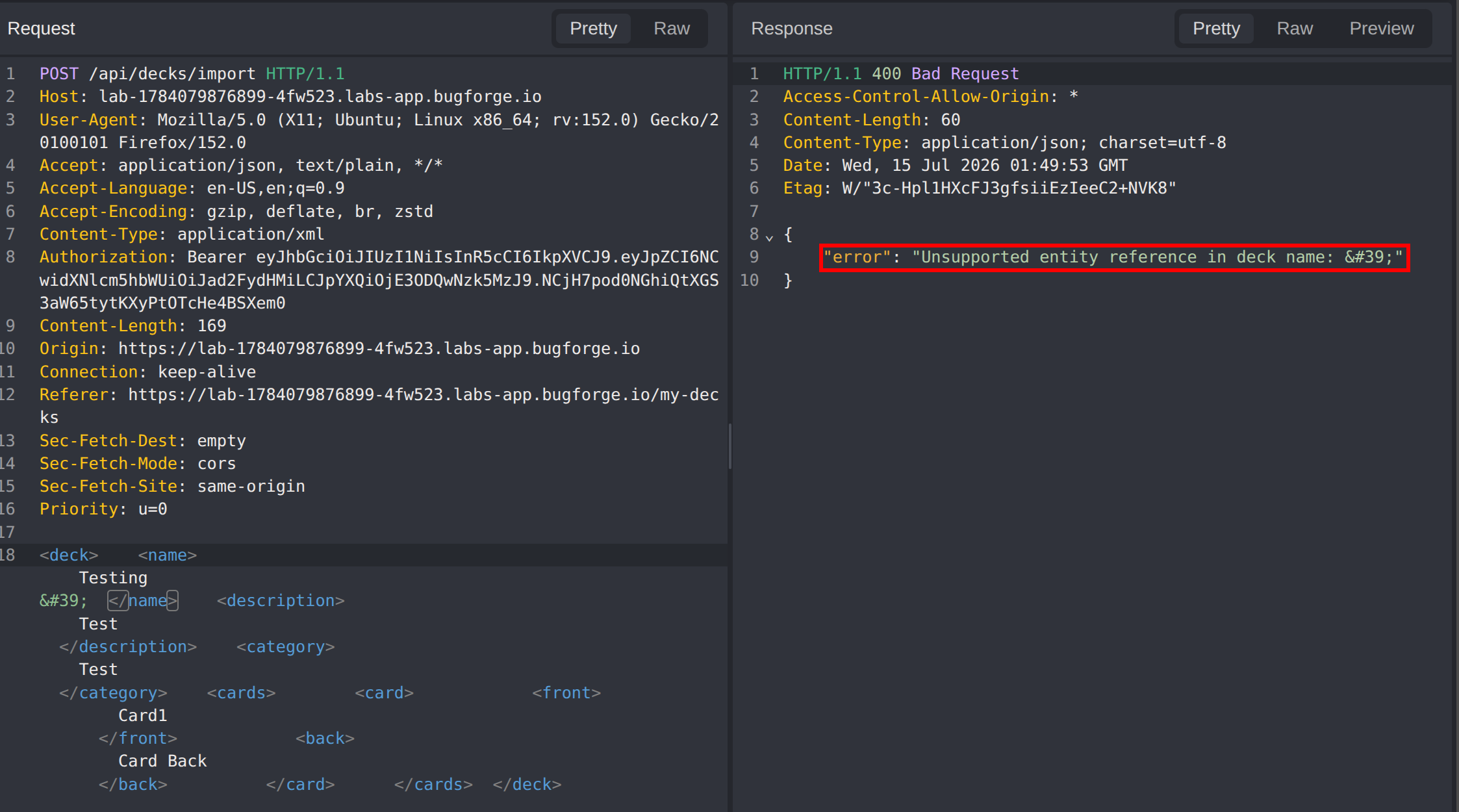 Numeric entity reference rejected