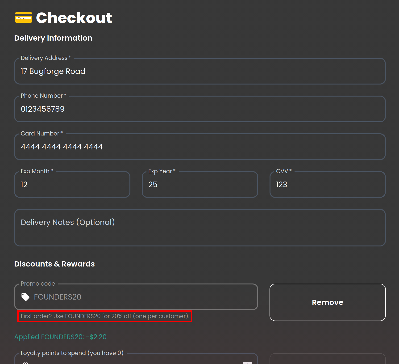 Checkout - FOUNDERS20 Applied