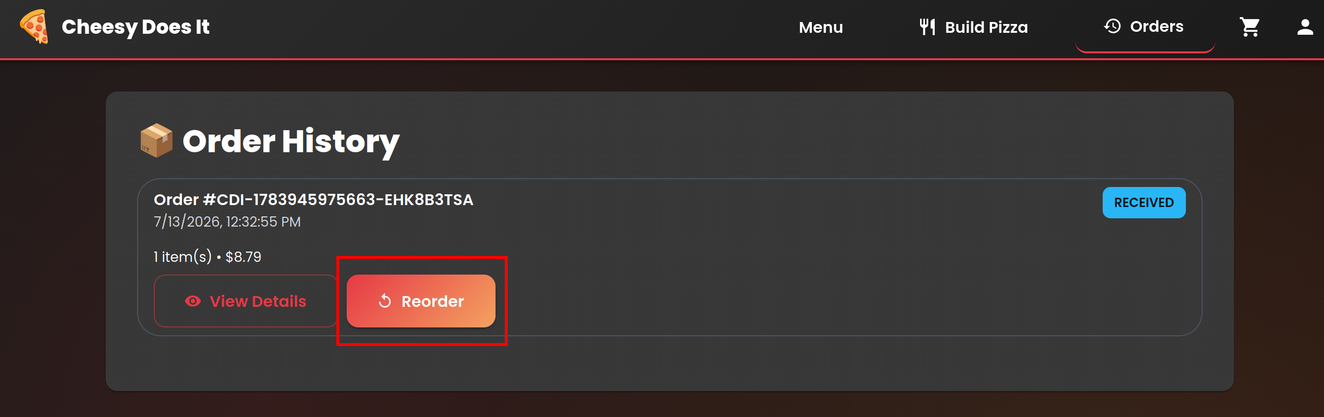 Order History - Reorder Button