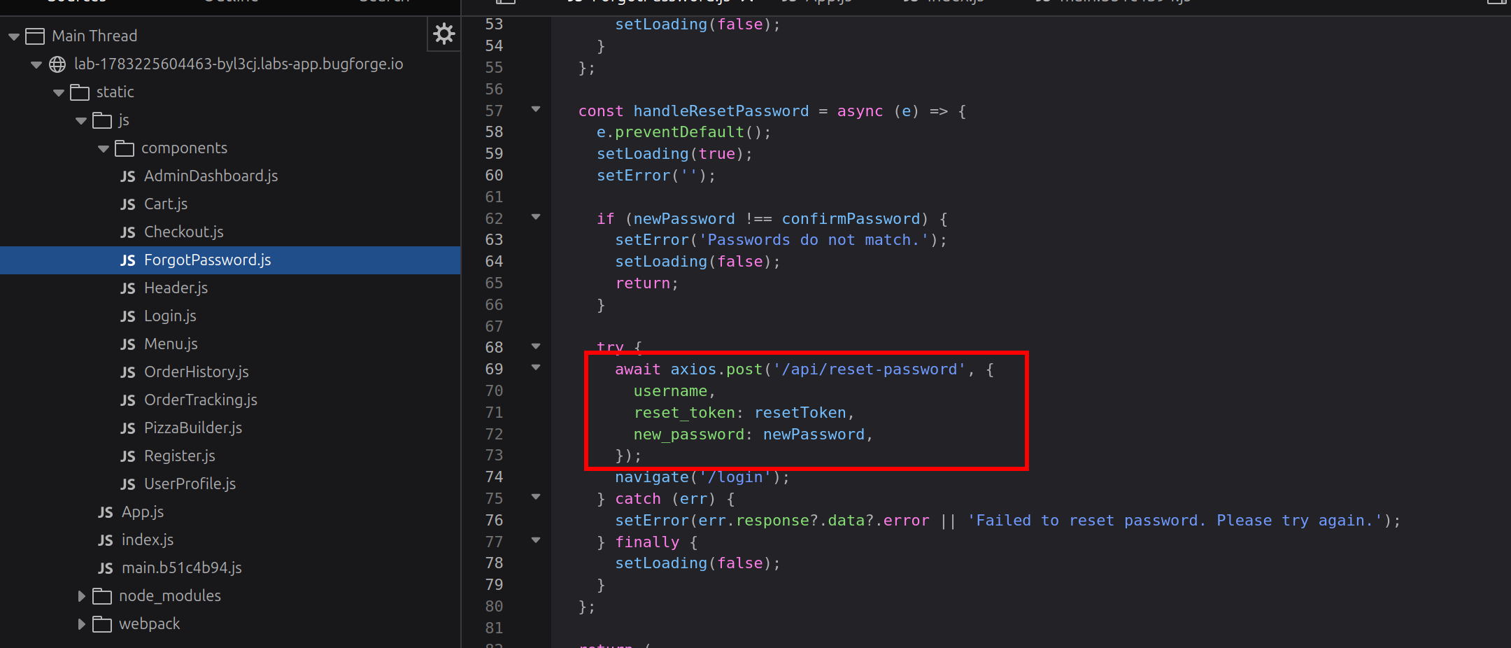 Source - handleResetPassword