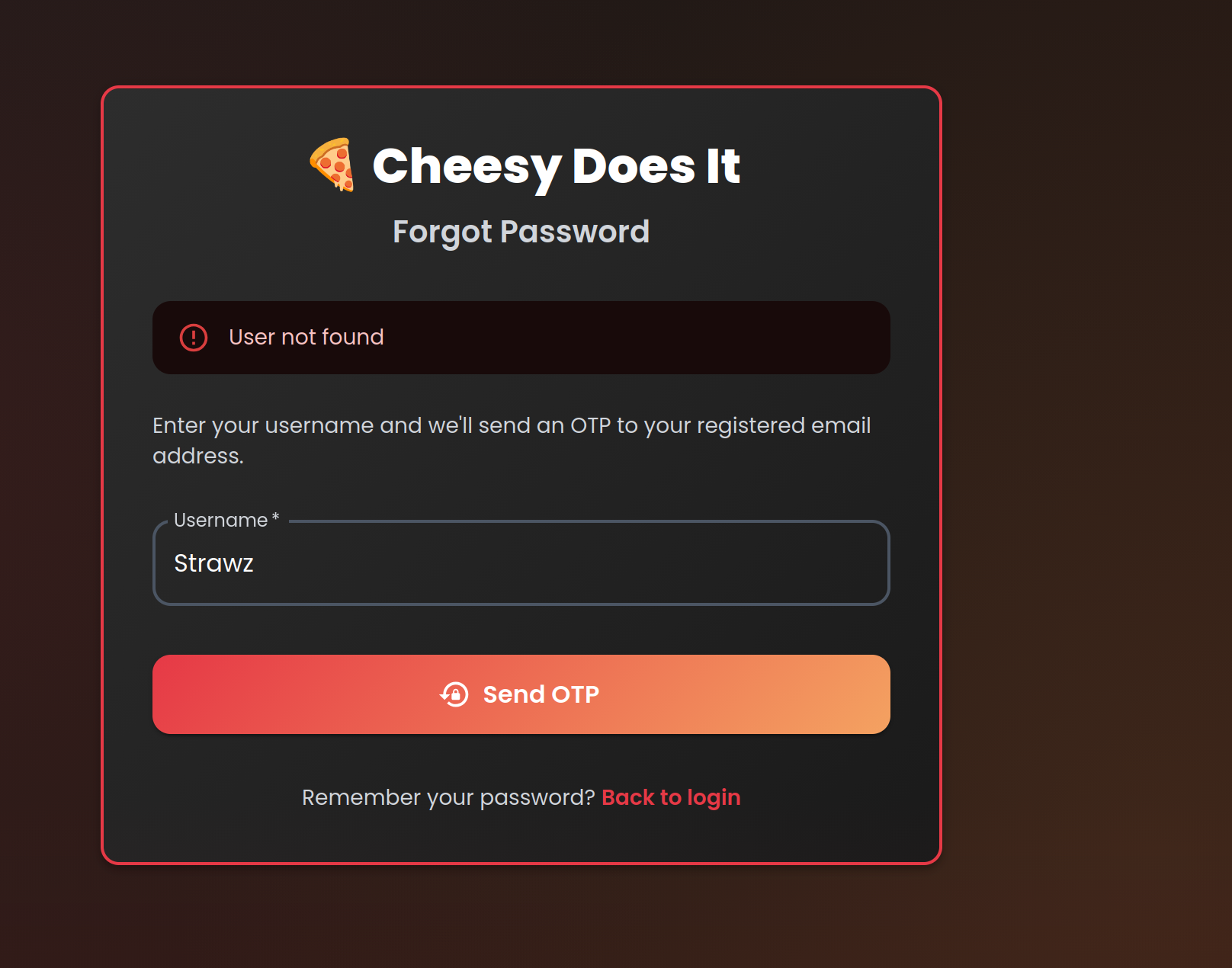 Reset - User Not Found