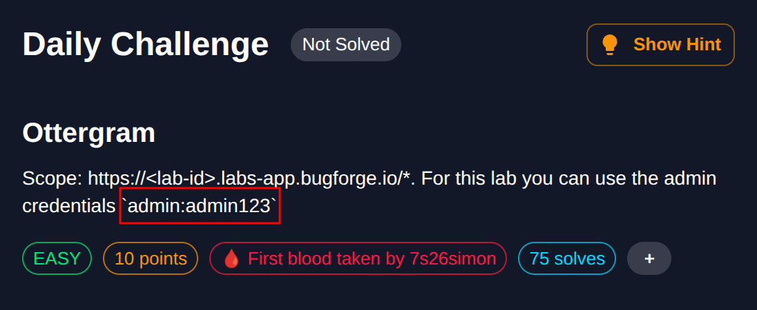 Admin Credentials Hint