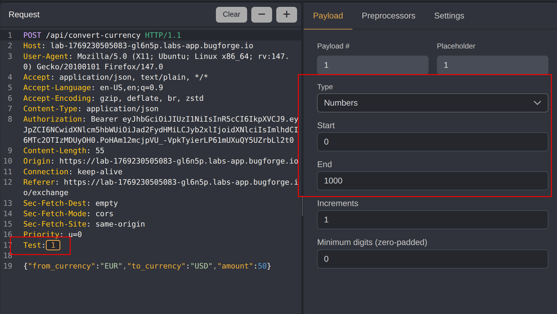 Caido - Payload configuration