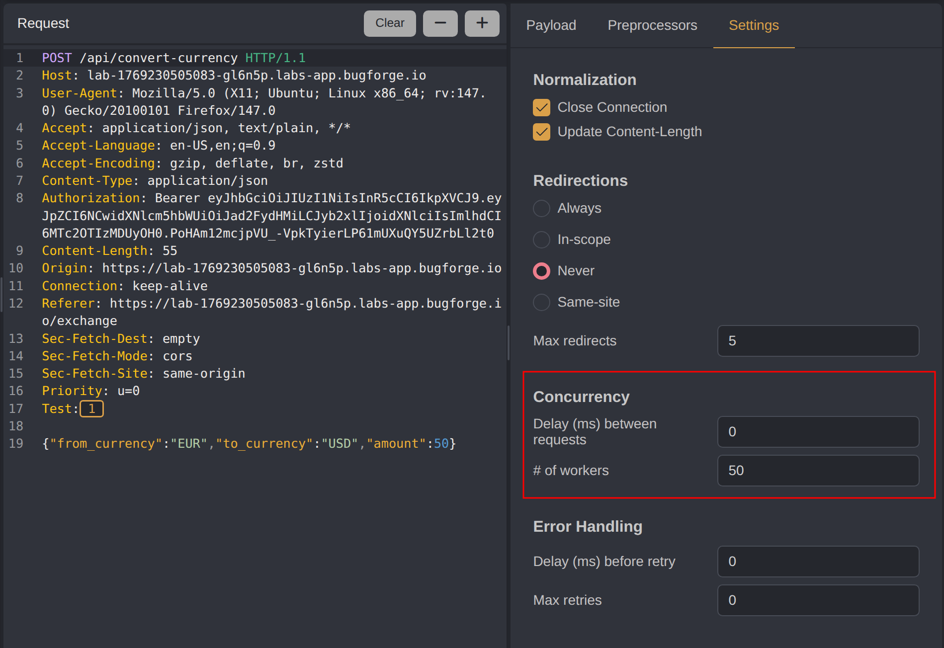 Caido - Settings - Concurrency