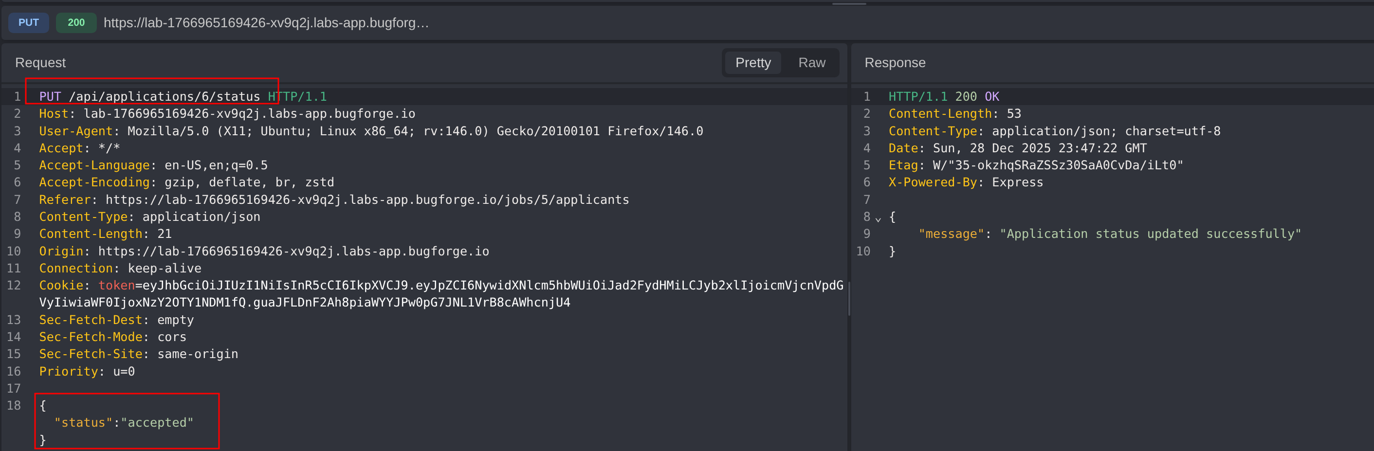 Application Status Update - Request