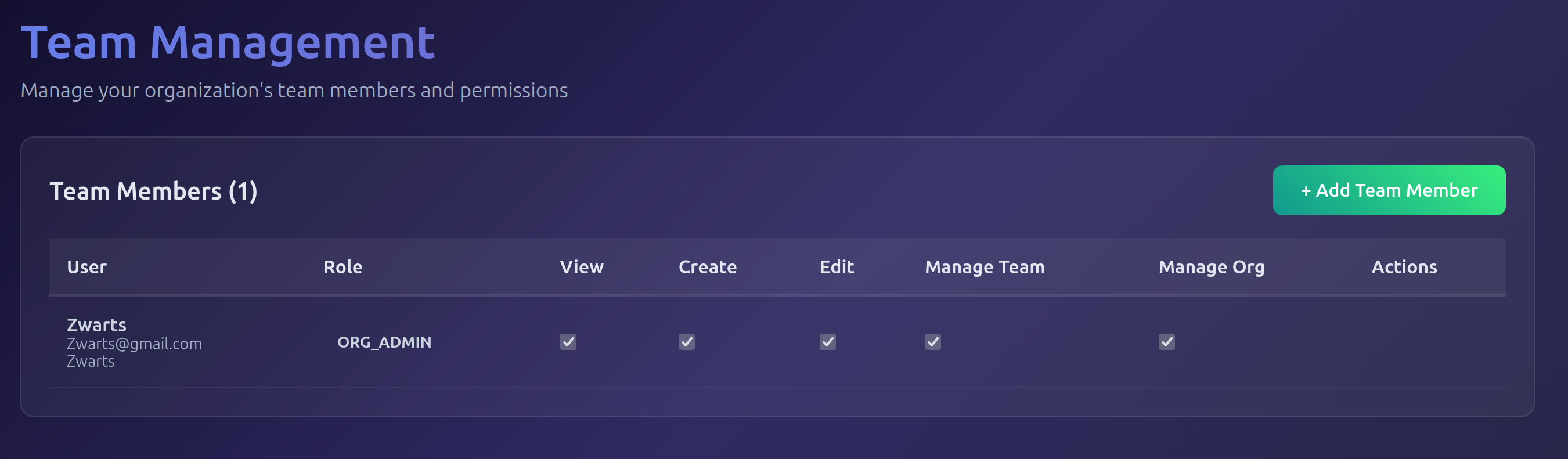 Team Management UI
