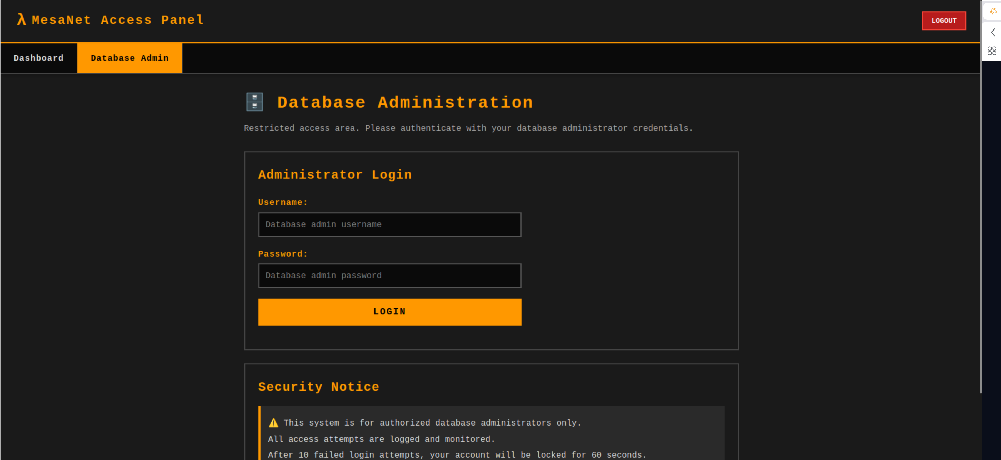 Database Admin Portal UI