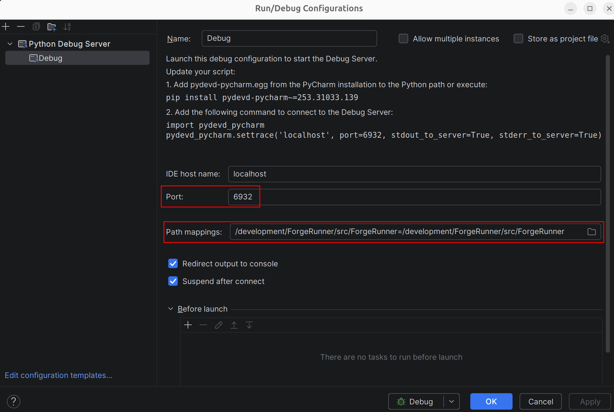 Debug Configuration